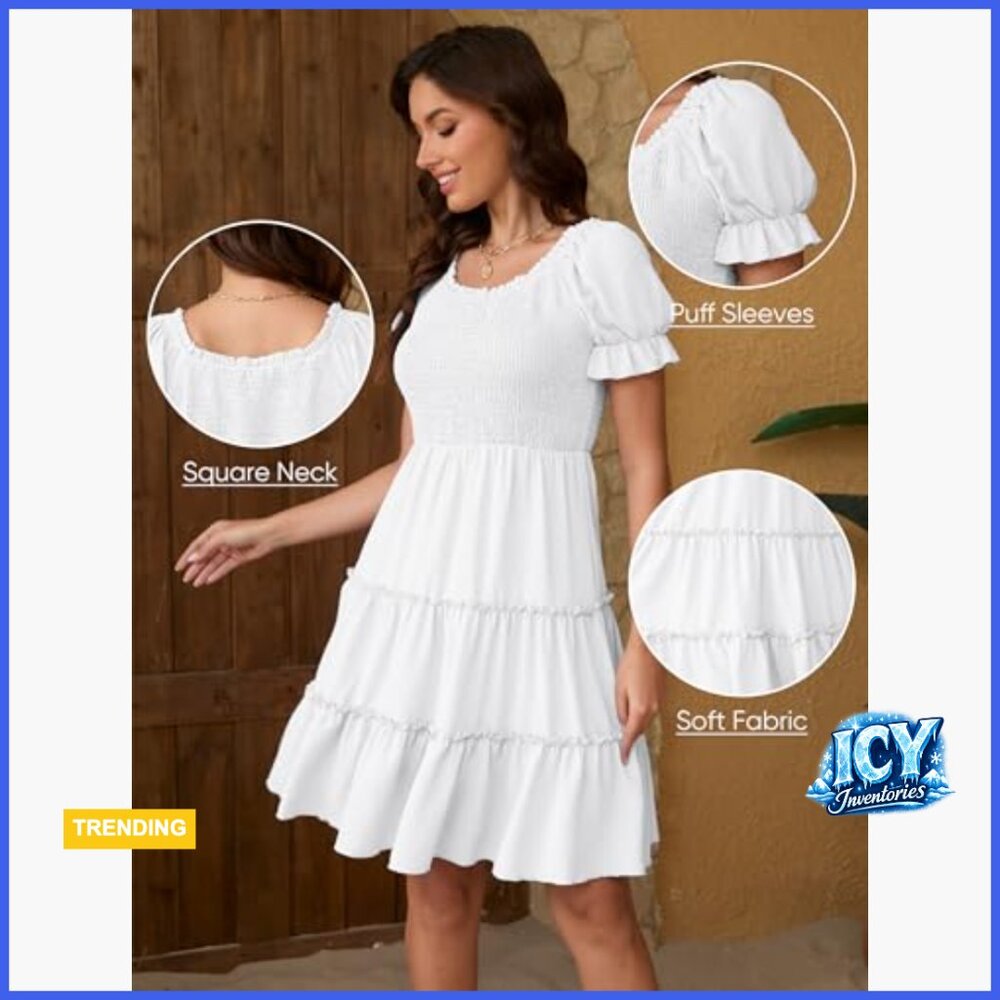 Polyester Off Shoulder Square Neck Puff Sleeve Sm… - image 4